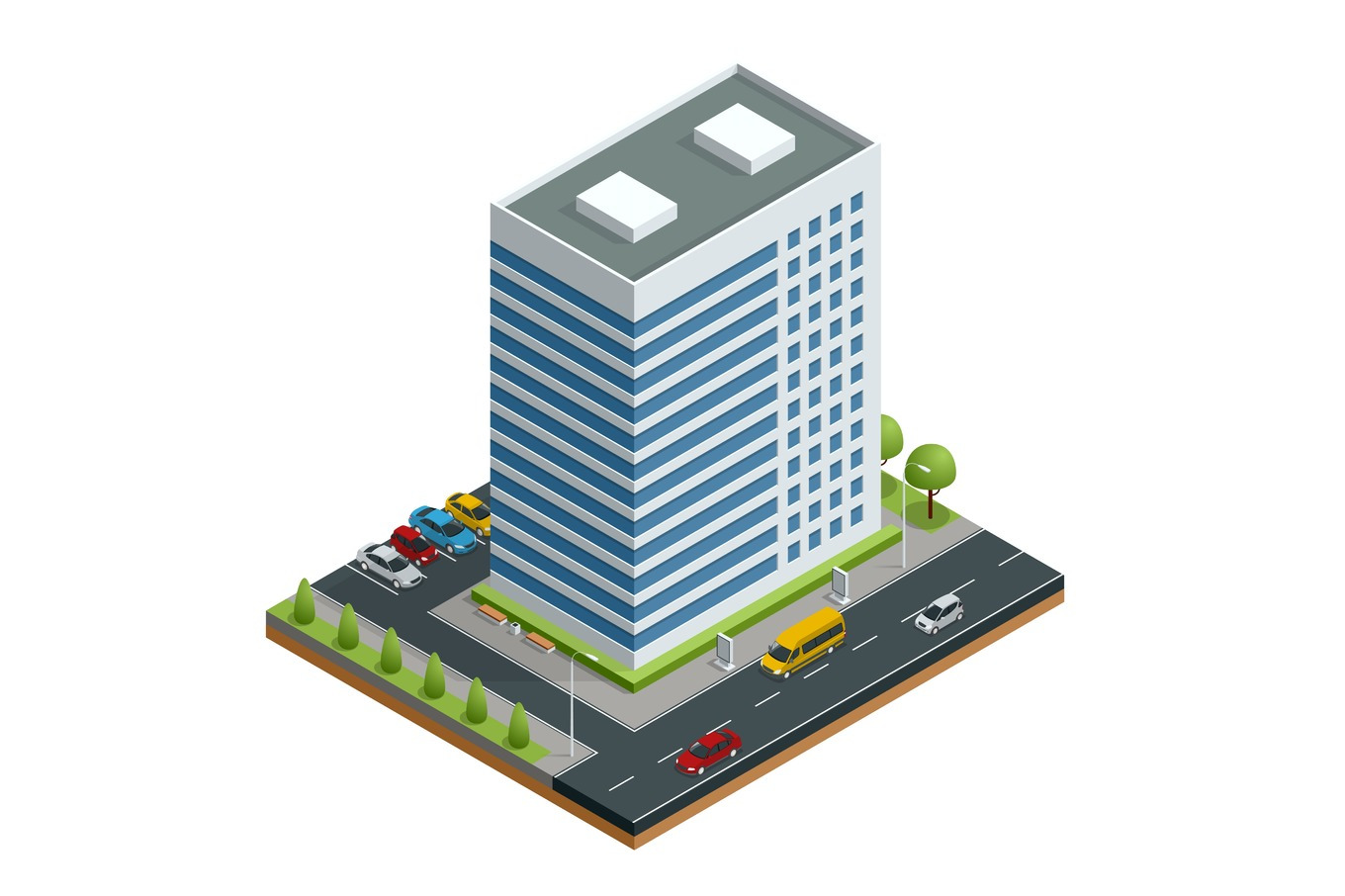 Isometric city houses composition with building and road isolated ...
