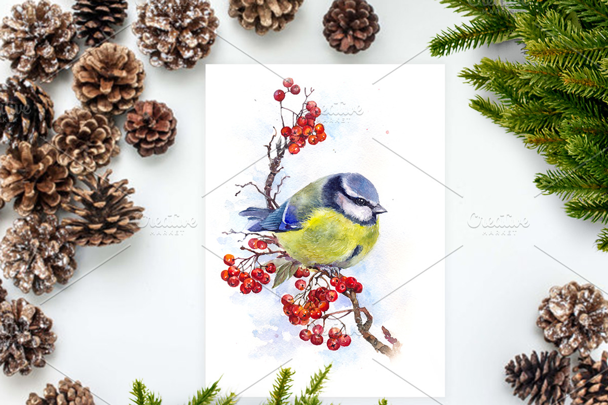SALE! Watercolor Titmouse Great tit, a Decorative Illustration by MaryAmi (Photo 2 of 3)