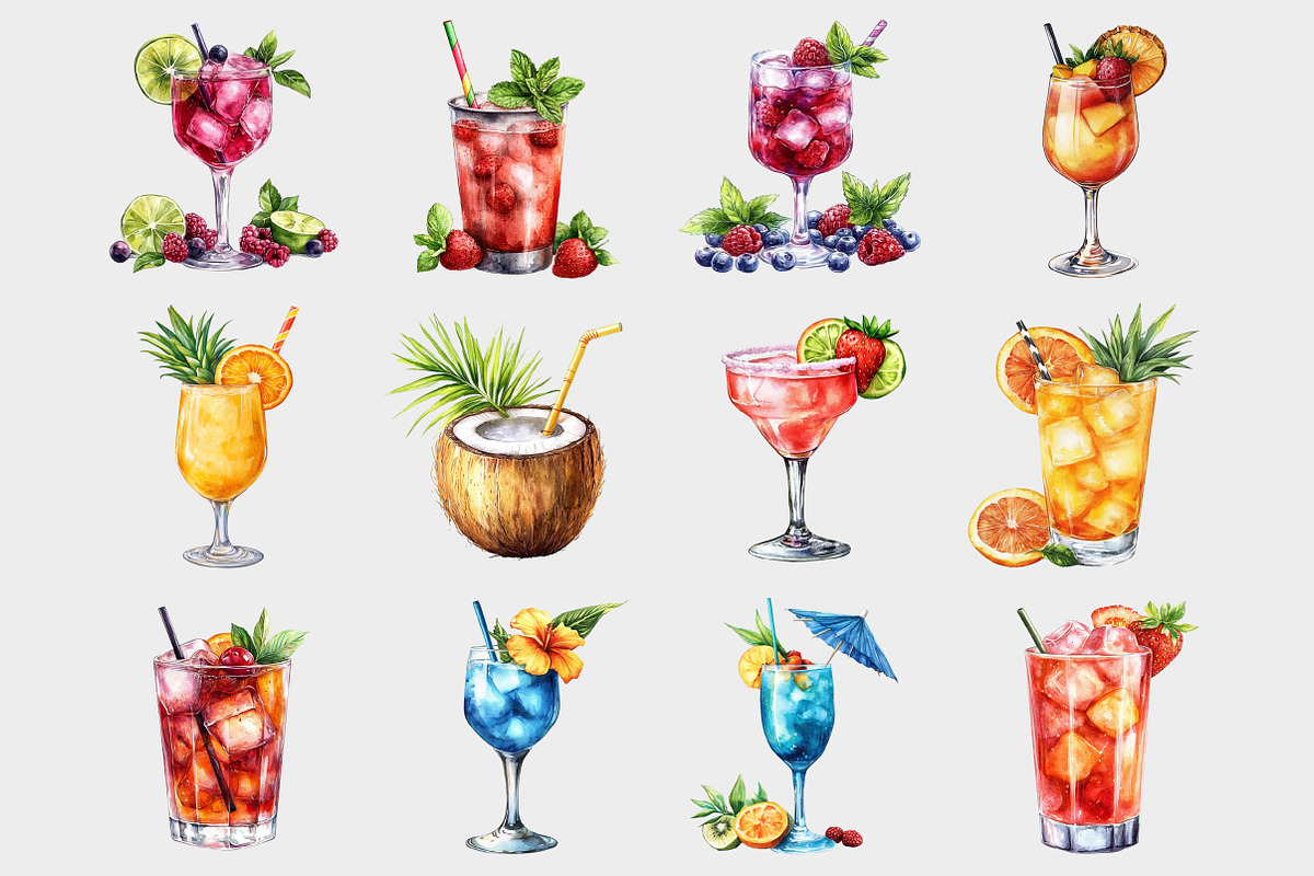 Watercolor Summer Drinks Clipart, a Seasonal Illustration by Design Market (Photo 3 of 4)