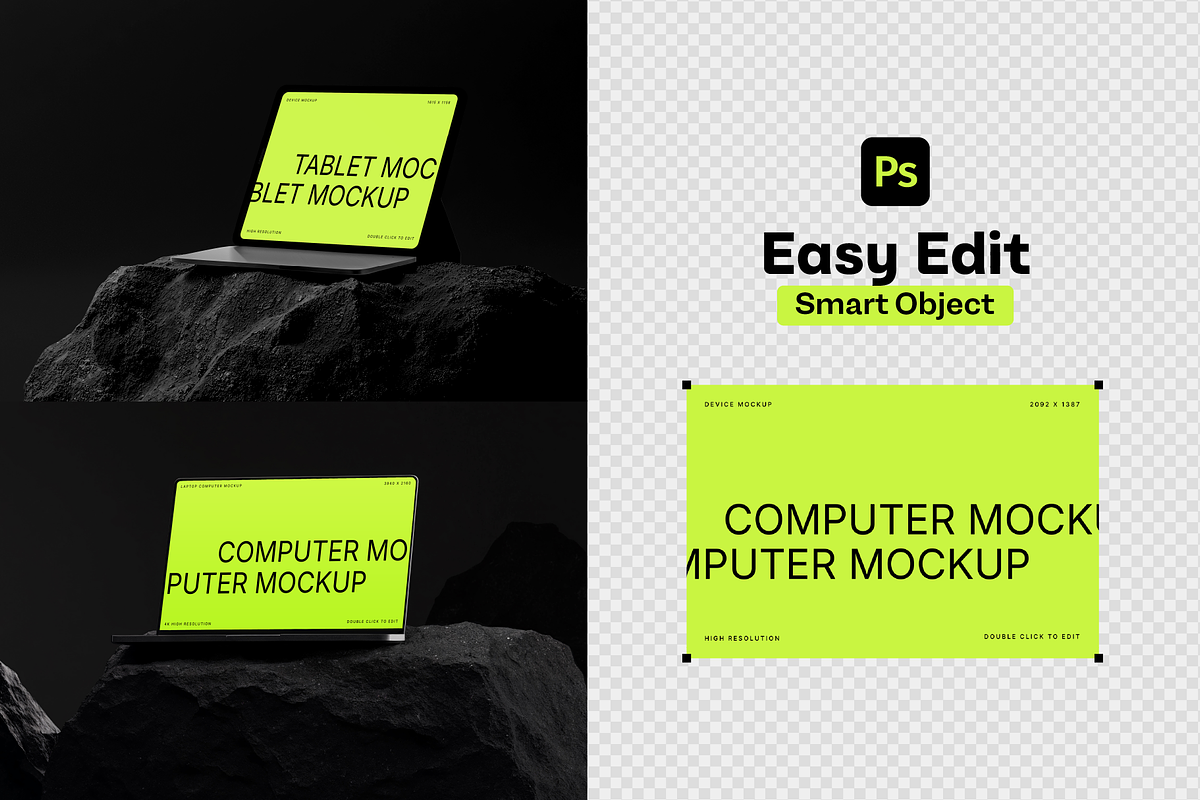 3 Computer Mockups on Dark Stone, a Mac Mockup by rodrigofkaminski (Photo 5 of 5)