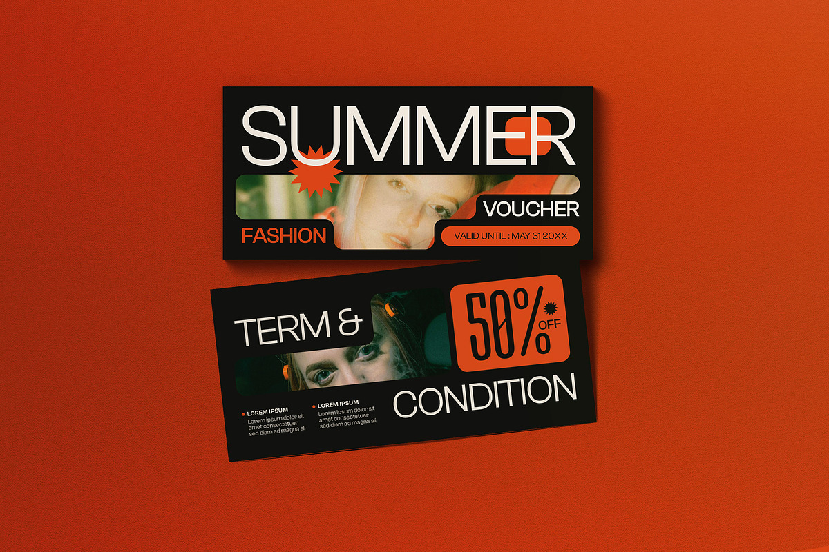 Black Orange Summer Fashion Voucher, a Card Template by graphicook (Photo 1 of 3)