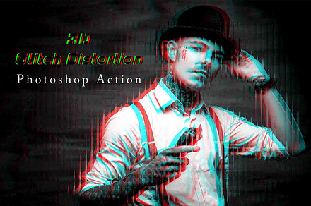 3D Glitch Distortion Ps Action, an Action Add-On by Studio Retouch