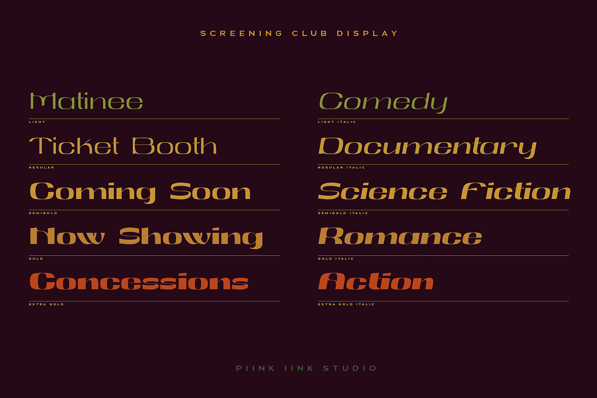 Screening Club Display, a Sans Serif Font by PiiNK iiNK STUDiO (Photo 9 of 12)