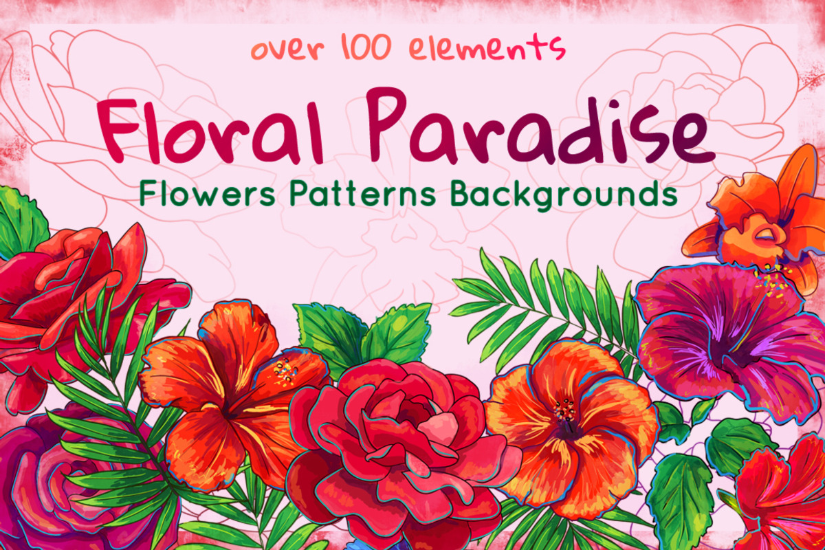 Rose, Hibiscus, Lotus: floral Bundle, a Texture Illustration by Daria Volyanskaya (Photo 1 of 8)