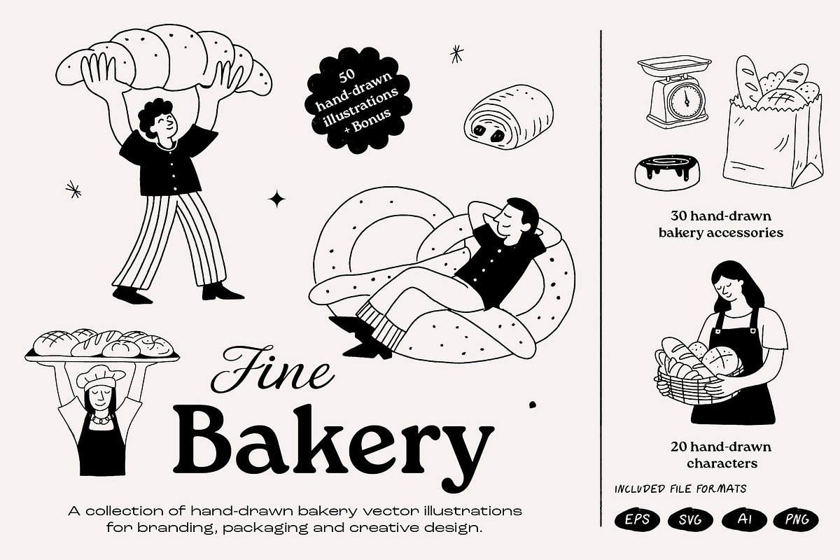 Bakery Illustrations vector set, a Food Illustration by dicreate (Photo 1 of 13)
