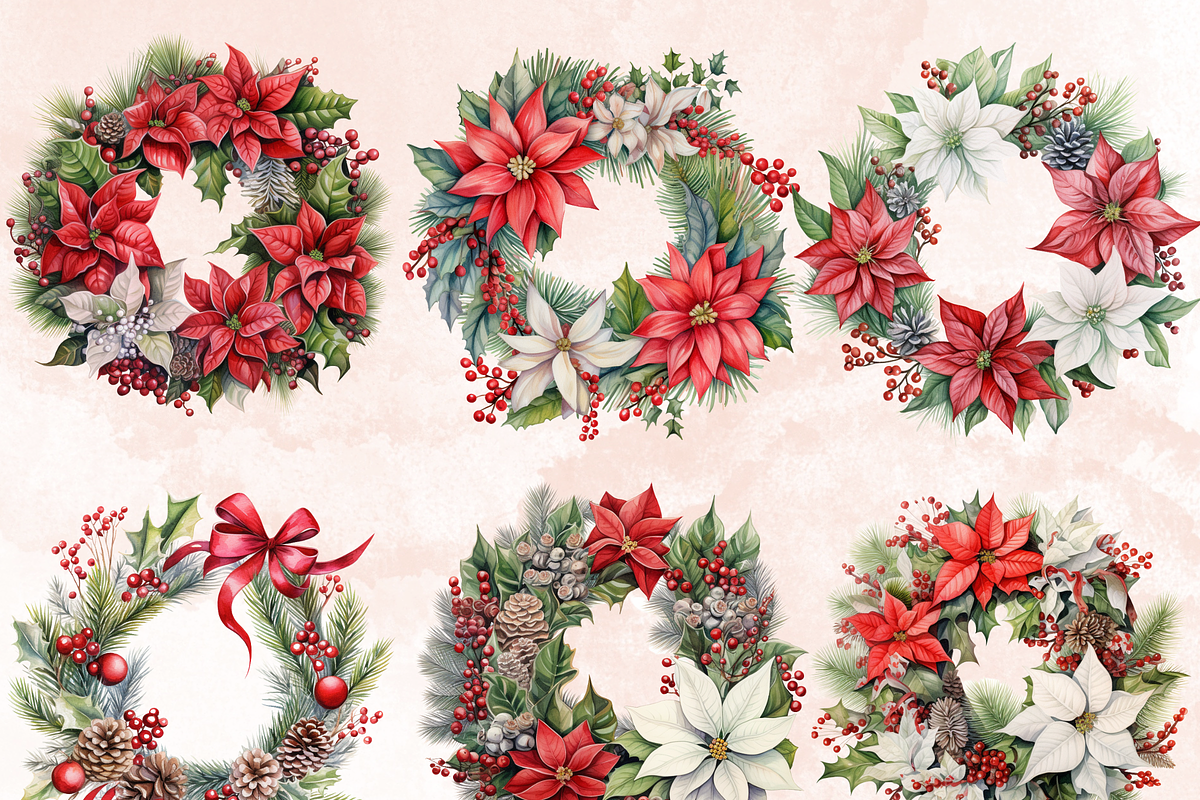 Watercolor Christmas Wreath Clipart, an Illustration by GiraffeCreative (Photo 4 of 9)
