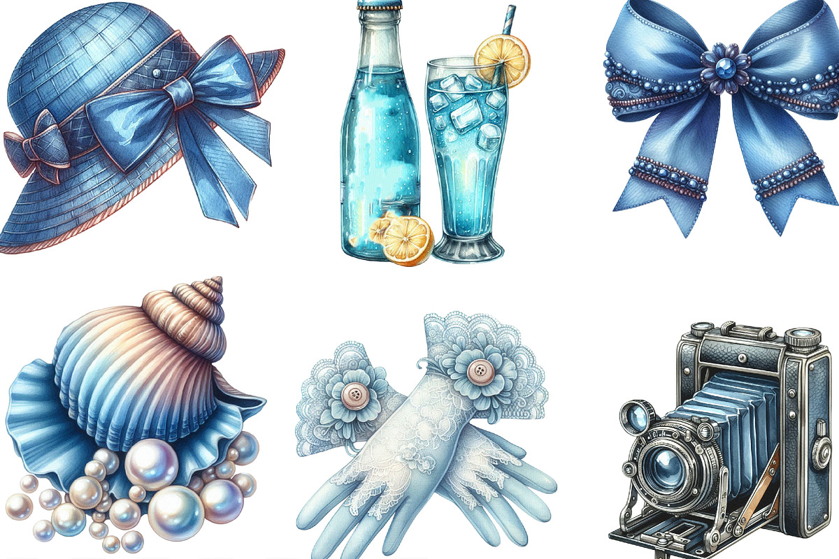 Blue Summer 1920 Clipart, an Illustration by Designking (Photo 3 of 4)