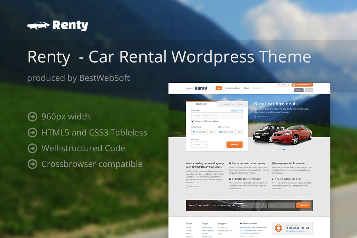 Renty - Car Rental WordPress Theme, a WordPress Template by bestwebsoft (Photo 1 of 5)
