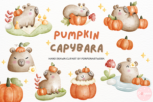 Capybara Clipart, Pumpkin Clipart