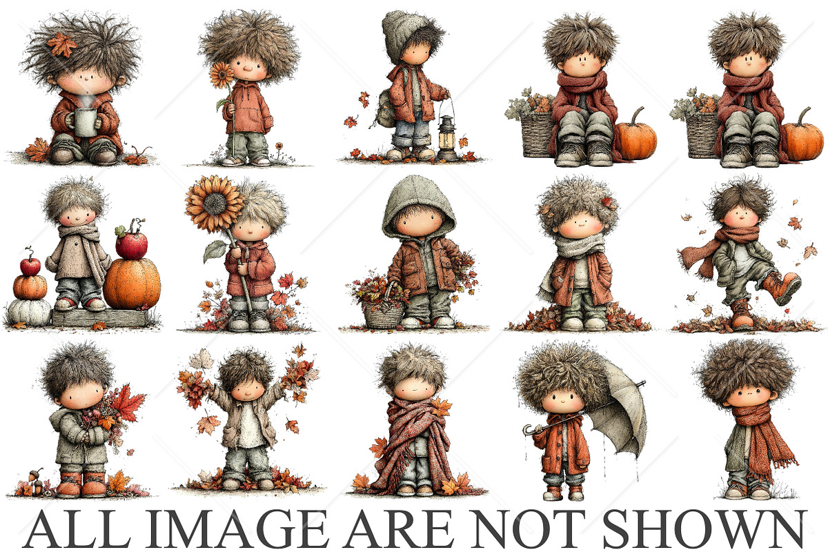 Whimsical Fall Little Boy Clipart, a Seasonal Illustration by Canvas Craft (Photo 4 of 10)