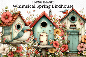 Whimsical Spring Birdhouse Clipart, an Illustration by Craft Nest