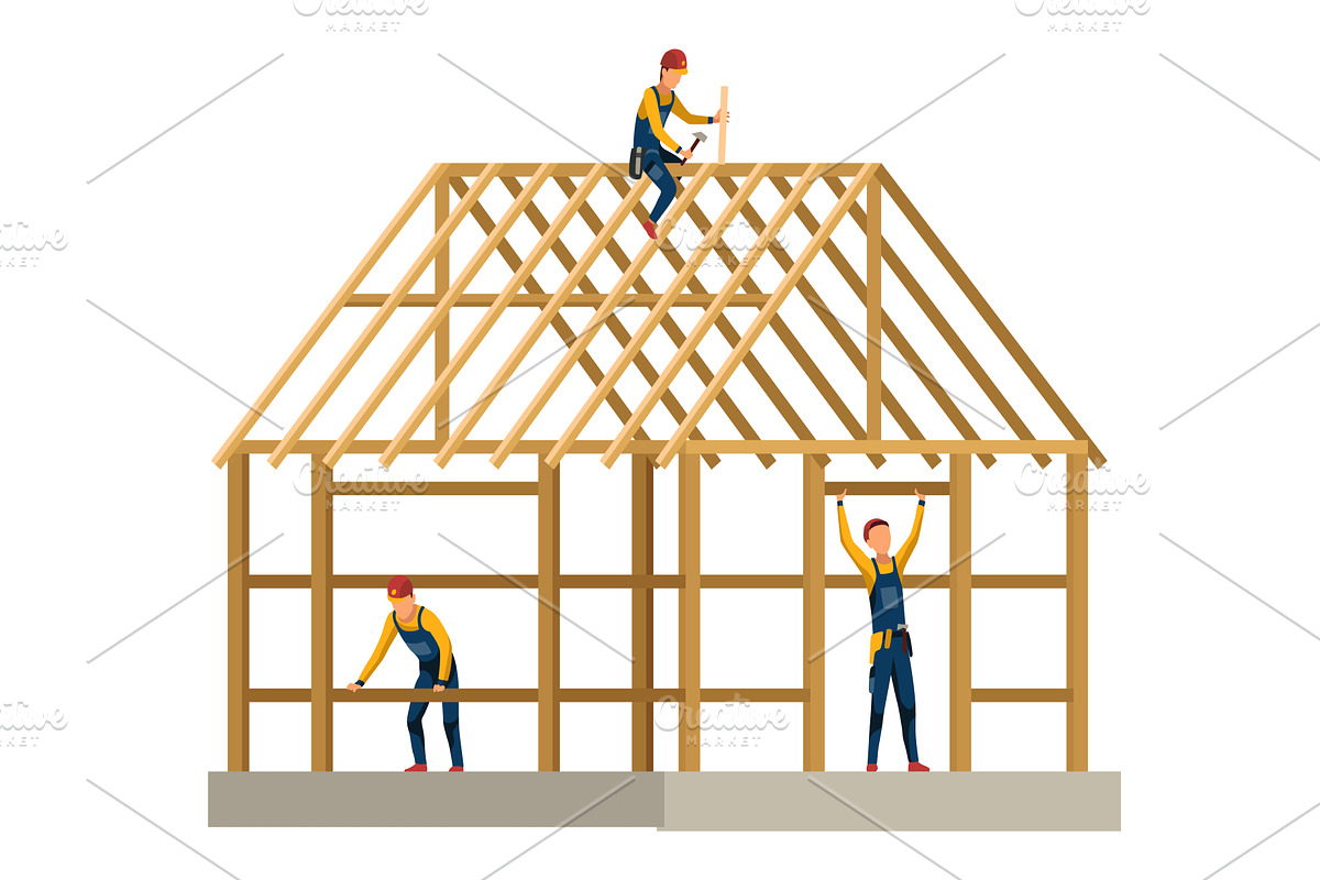 House building with workers, an Illustration by Things for designers