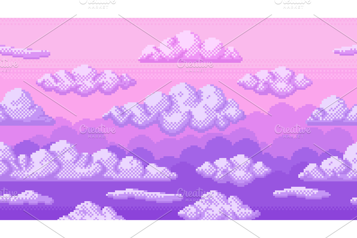 Pixel pink sky. Seamless 8 bit, an Illustration by winwin.art