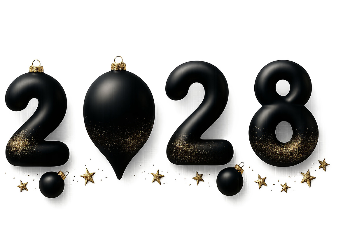 New year 2028 festive black balloons, an Illustration by Dvoevnore photos