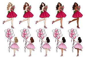 Valentine Girls 6 Fashion Clipart