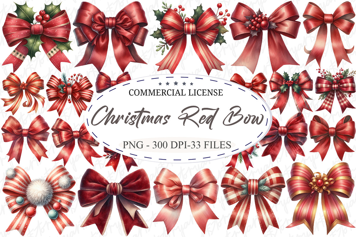 Vintage Christmas Red Bow Bundle, an Illustration by designcity5 (Photo 1 of 5)