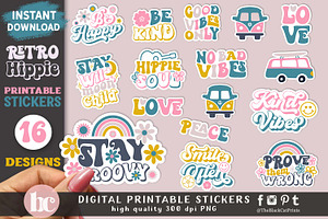 Retro Hippie 60s 70s Stickers Pack