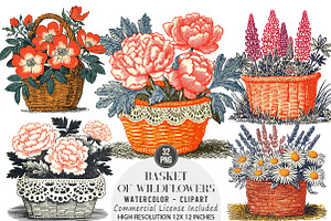 Basket of Wildflowers Clipart Bundle, an Illustration by DreamArtGraphic