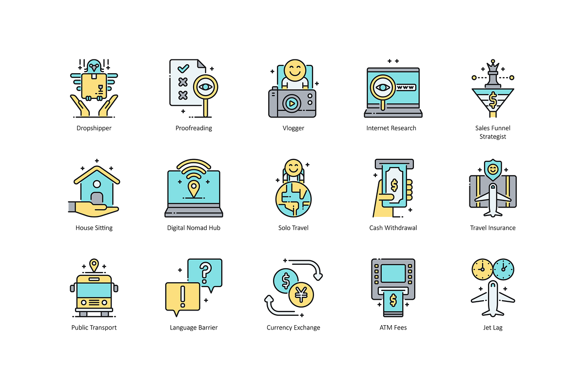 85 Digital Nomad Icons | Aqua, an Outline Icon by Flat Icons