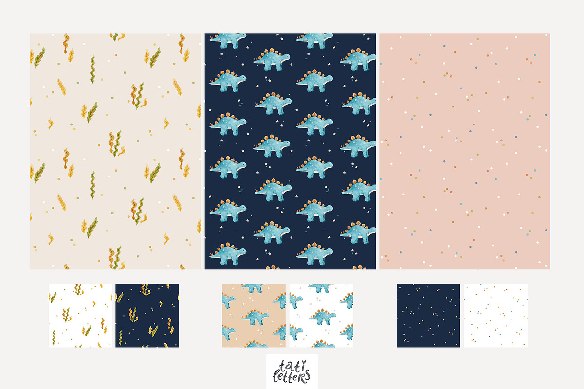 Watercolor Dinosaur clipart patterns, an Animal Illustration by tatiletters (Photo 8 of 11)