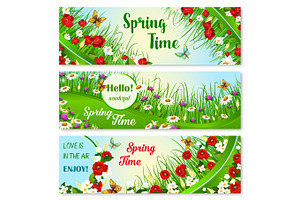 Vector Banners With Spring Time Greeting Quotes