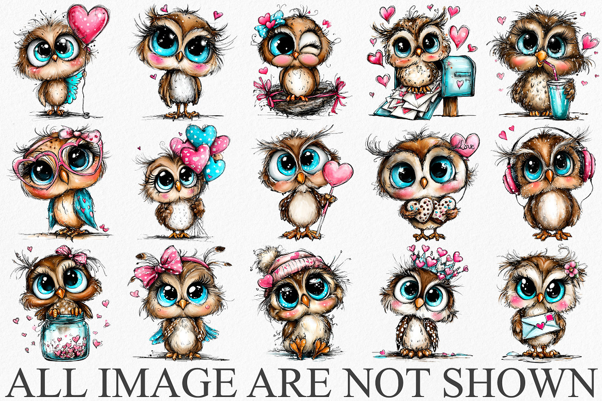Whimsical Valentine Baby Owl Clipart, an Illustration by Canvas Craft (Photo 3 of 6)
