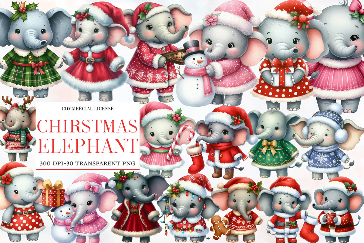 Chirstmas Elephant Clipart Sublimati, an Illustration by Designworld (Photo 1 of 6)