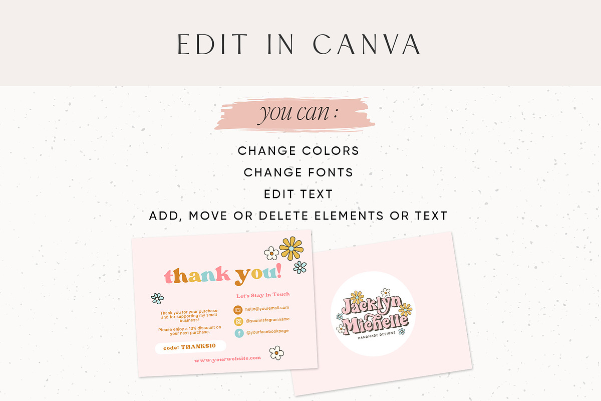 Retro Flower Thank You Card Canva, a Business Card Template by Summit Avenue (Photo 6 of 6)