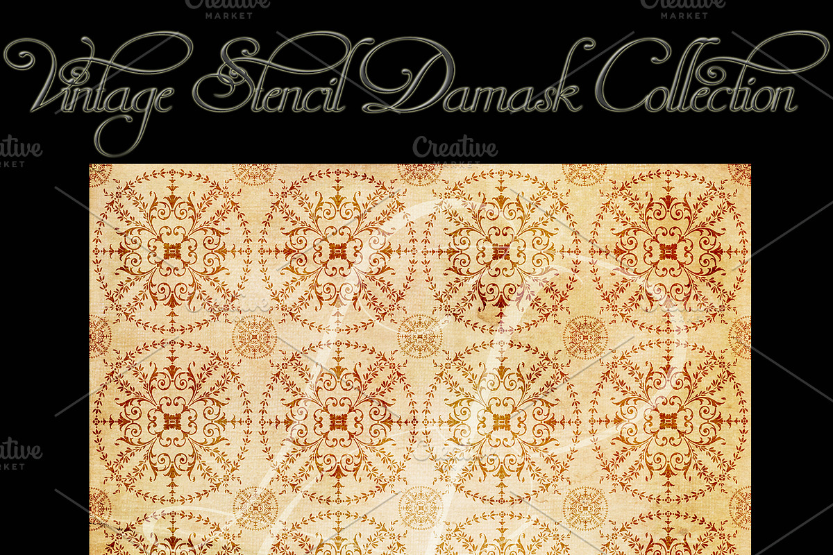 Vintage Stencil Damask Digital Paper preview 5