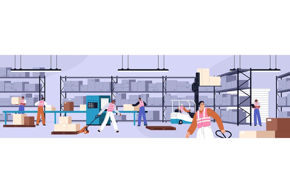 Loaders work at storage warehouse, a Work Illustration by PaperTrident (Photo 2 of 4)