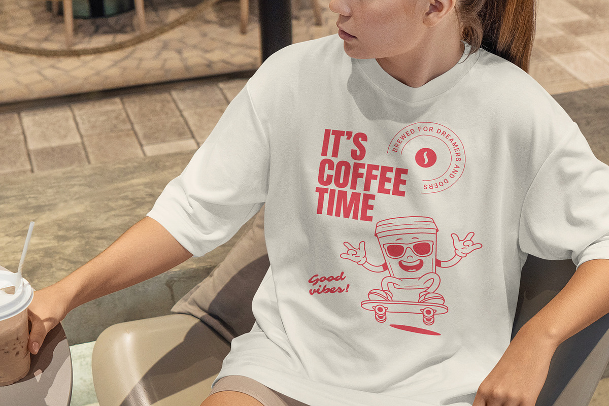 Retro Coffee Mascot T-Shirt Design, a Food Illustration by Vasya Kobelev (Photo 2 of 6)