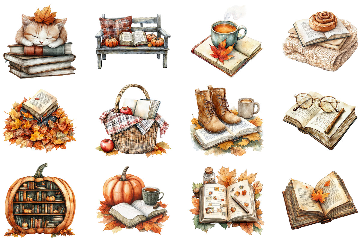 Cozy Fall Reading Clipart, an Illustration by Craft Nest (Photo 3 of 5)