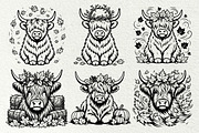 Fall Highland Cow Line Art Graphics, a Seasonal Illustration by DENIDigitalArtSudio (Thumbnail 5 of 6)