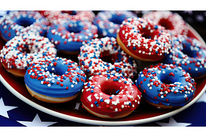 smiling red white and blue donuts ai, a Holiday Photo by pikepicture