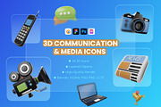 30 3D Communication and Media Icons, an Object 3D Model by Flat Icons (Thumbnail 1 of 8)