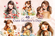 Watercolor Cute Mother's Day Clipart, a Graphic by GiraffeCreative (Thumbnail 1 of 9)