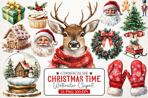 Christmas Time Watercolor Clipart, an Illustration by RobertsArt