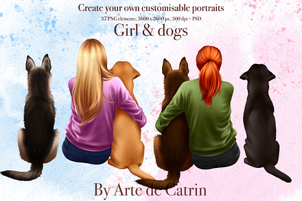 Girl and Dogs Clipart, Best Friends