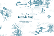 The Surfer Toile de Jouy Pattern, a Background Graphic by Hughes Studio (Thumbnail 1 of 13)