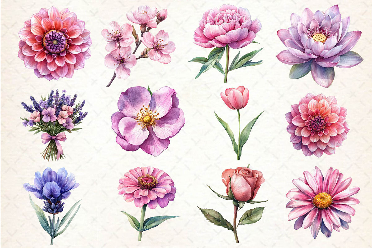 Lavender & Pink Flowers Clipart, an Illustration by Dream Creation (Photo 2 of 4)