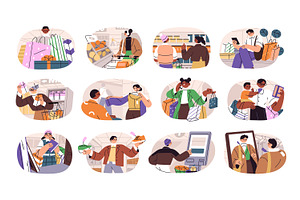 People shopping in store set, a Person Illustration by PaperTrident