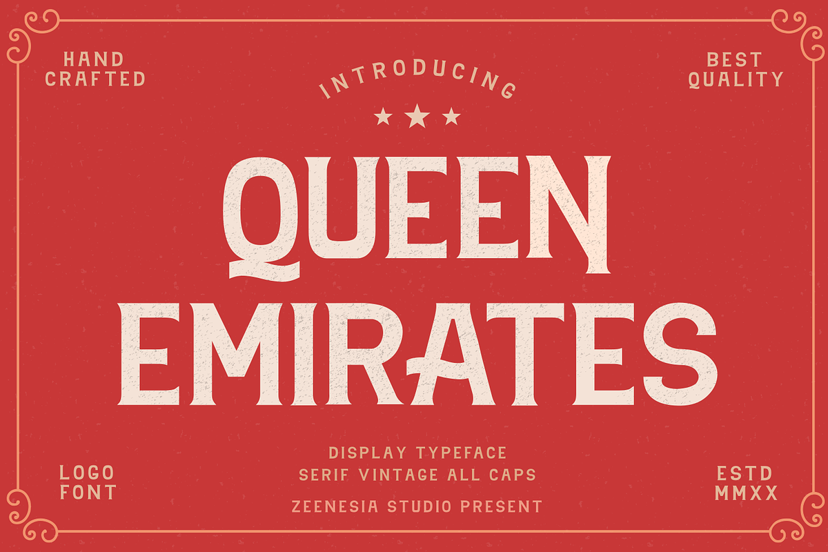 QUEEN EMIRATES - Serif Typeface, a Serif Font by zeenesia (Photo 2 of 8)