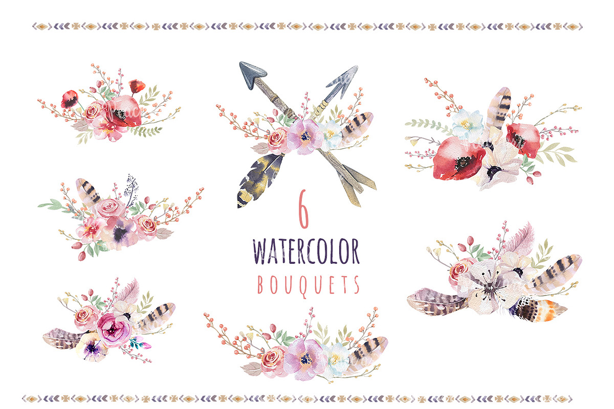 Watercolor boho teepee & bouquets, an Illustration by Peace ART (Photo 2 of 6)