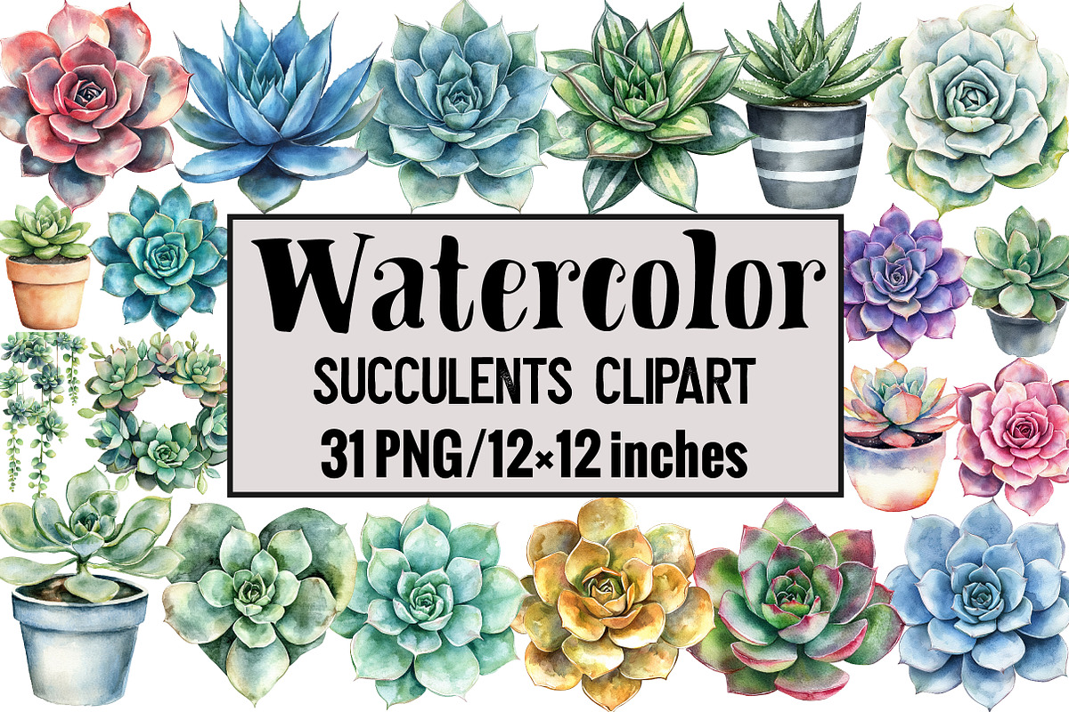 Watercolor Succulents Clipart, an Illustration by Design Market (Photo 1 of 3)