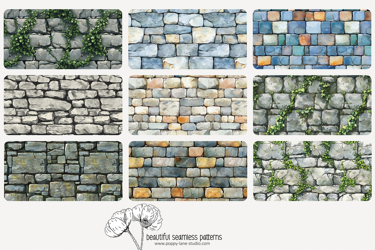 80 stone wall seamless pattern, a Pattern Graphic by Poppy Lane Studio (Photo 3 of 11)
