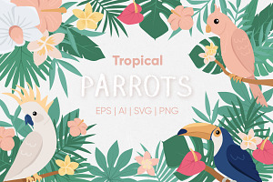 Tropical Birds, Flower & Leaves