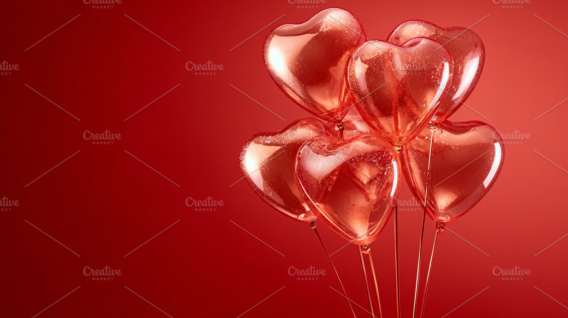 Glassy red heart balloons symbolizing love, romance, and celebra, a Photo by Studio ANNA