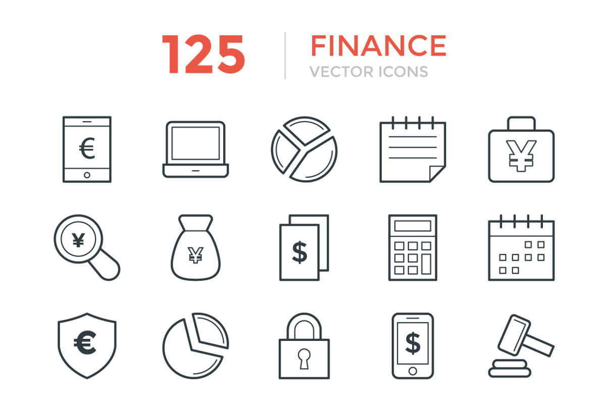 125 Finance Vector Icons, an Outline Icon by Vectors Market (Photo 1 of 3)