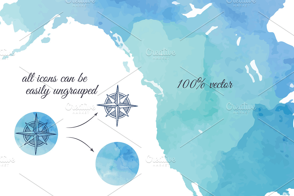 Watercolor World: map and icons, a Wallpaper Graphic by Fortuna Venit (Photo 3 of 6)