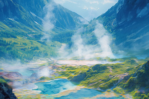 A breathtaking landscape featuring a person standing at the edge of a colorful, a Nature Photo by Textures & Backgrounds